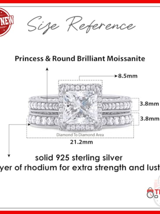 Amazon.com: Wishrocks 6MM Center Princess Cut Bridal Set  6MM Princess Cut Moissanite Bridal Set Ring 2 Cttw 14K Gold Plated Sterling